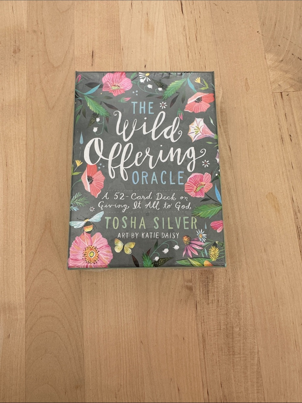 The Wild Offering Oracle Deck 52 cards- Gray with Pink Floral Artwork